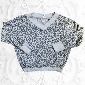 Z Supply Grey Lightly Ribbed Animal Print Dolman Sleeved Slightly Cropped Top
